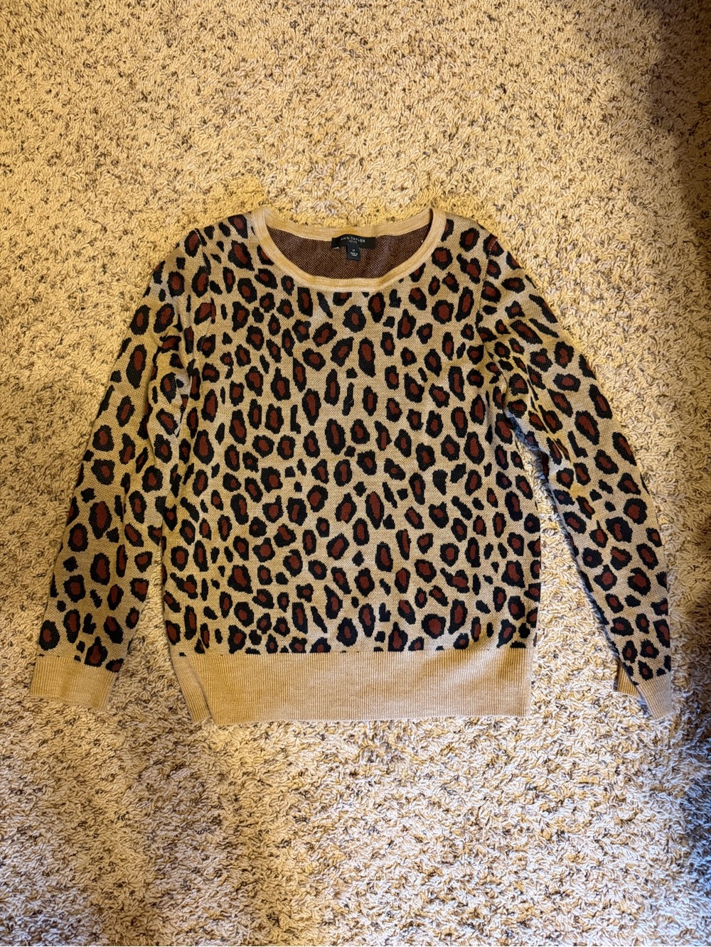 Ann Taylor Leopard Print Crewneck Sweater Wool Blend Large Petite